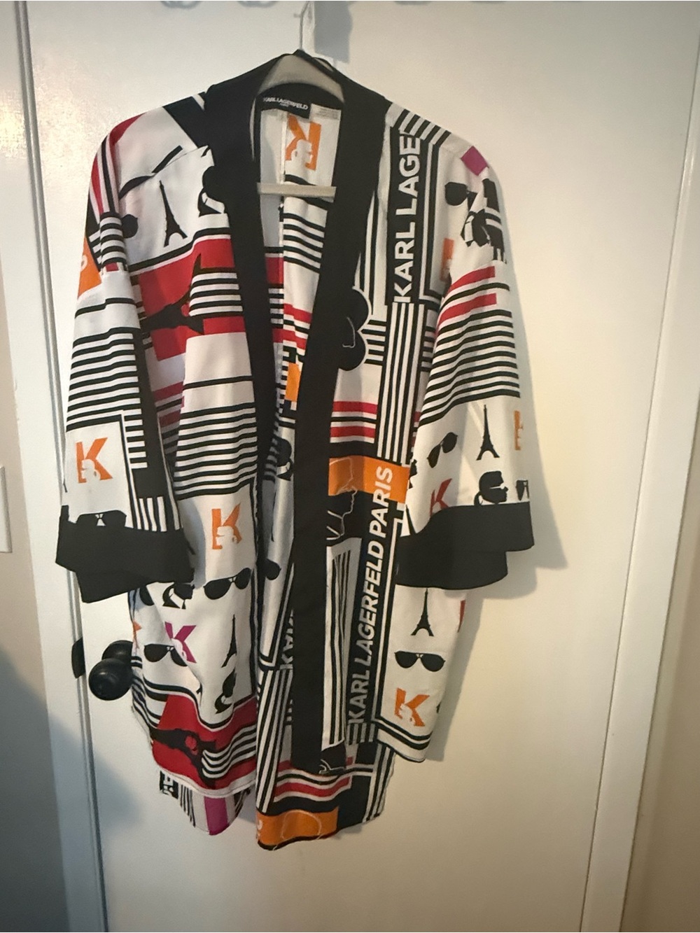 Karl Lagerfeld Paris Graphic Open Front Kimono Cardigan